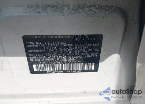 2013 Subaru Xv Crosstrek 2.0 Limited from USA, damaged, VIN JF2GPAKC7D2825035